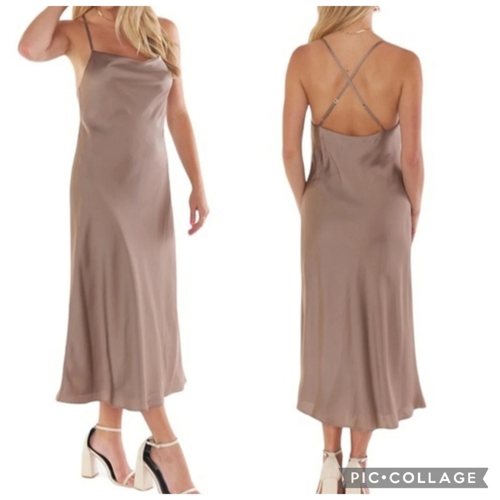 NWT‎ Show Me Your Mumu Tan Chiffon Verona Cowl Neck Midi Dress Small